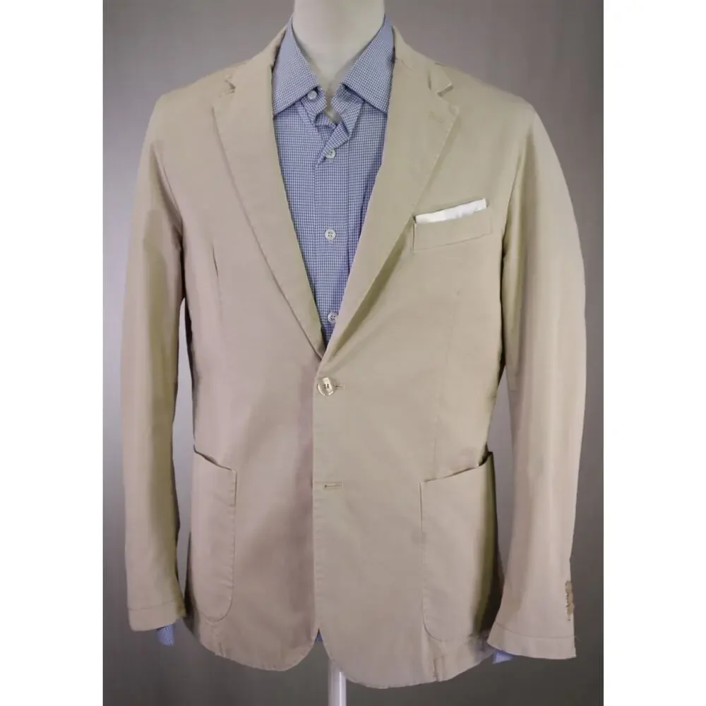 Spada Roma Khaki Tan Cotton Patch Pocket Unstructured Blazer Jacket 42R